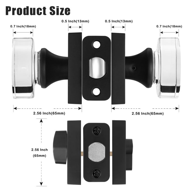 naubea Glass Door Knob with Deadbolt, Matte Black Front Door Handle and Deadbolt Set, Exterior Black Door Knob with Deadbolt Lock, Lockable Deadbolt and Square Crystal Door Knob Set - Image 3